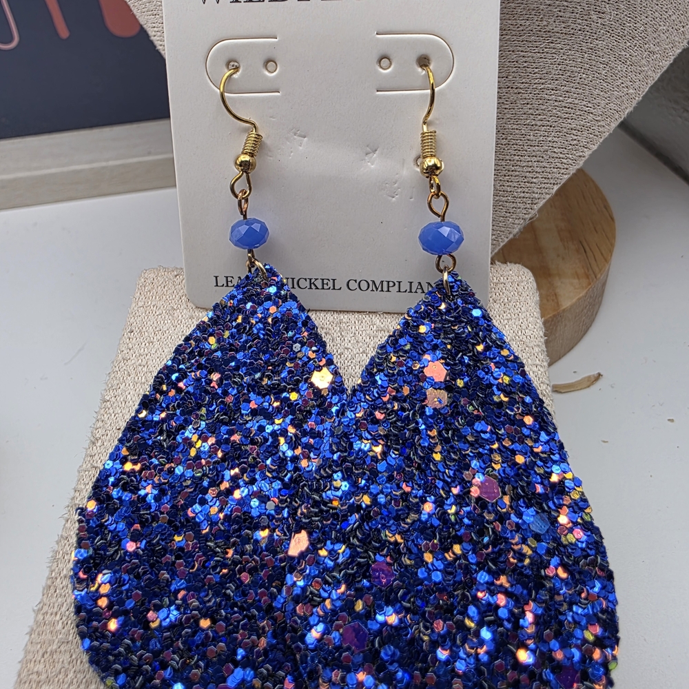 Blue Glitter Teardrop Earrings (305)